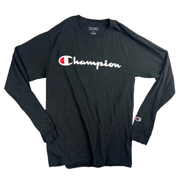 Champion Other - Champion Long-Sleeve Black T-Shirt Men's Athletics Classic Script Logo Small S